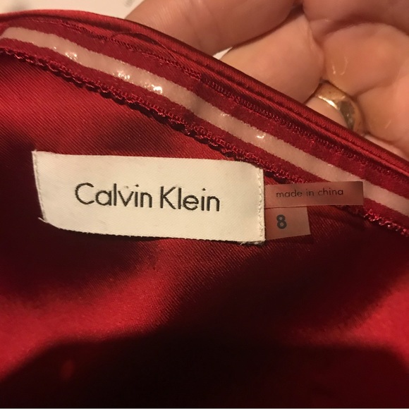 Calvin Klein Red Satin Off the Shoulder Dress, EUC, 8 - Picture 4 of 15